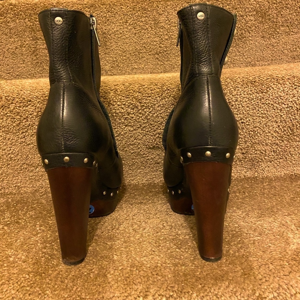 UGG black leather high heeled boots